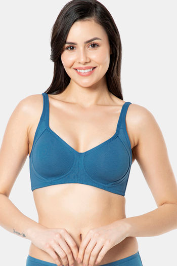 Buy Amante Double Layered Non Wired Full Coverage Super Support Bra - Blue Saffire